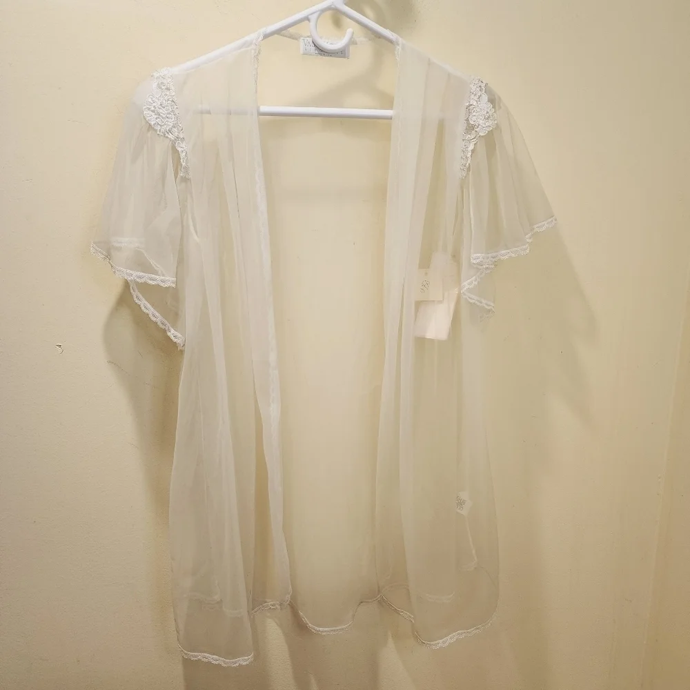 VAL MODE White Nylon Open Front Sheer Lengerie Petite 6 NWT